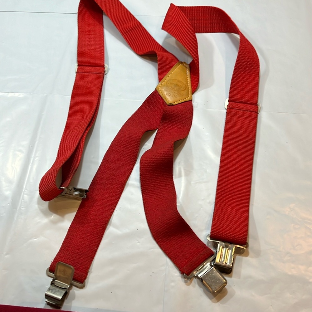 RED suspenders Nicholas HEAVY DUTY 2”wide work adjustable silver clip end USA OS